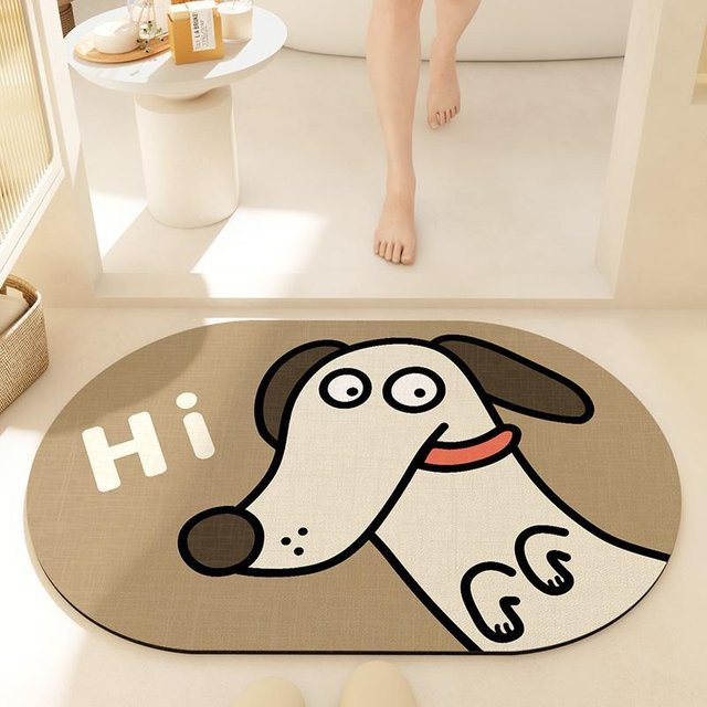 Saugfähige Badezimmer Bodenmatte mit Cartoon-Tierdesign in Beige, B/B: 40 x 60 cm - Bild 1