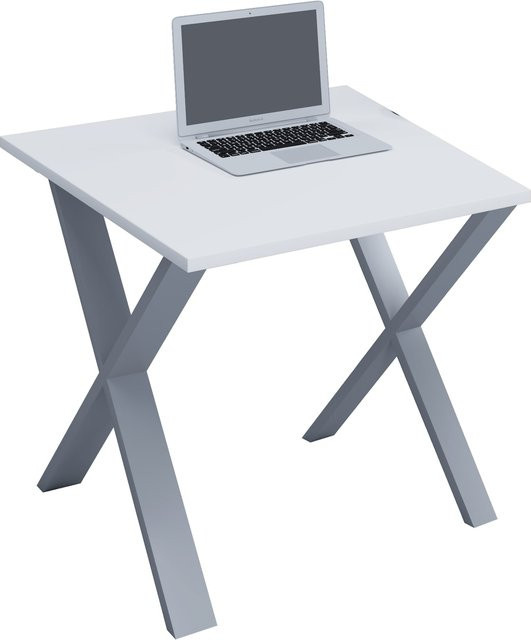 VCM Schreibtisch Lona X in Weiß und Silber mit Holzstruktur-Nachbildung und X-Fußgestell aus Metall, H x B x T: 76 x 80 x 80 cm - Bild 1