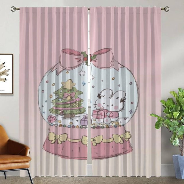 Set aus 2 semi-transparenten Raumvorhängen mit Weihnachts- und Halloween-Motiven in Pink, Breite: 50 cm, Höhe: 70 cm - Bild 1