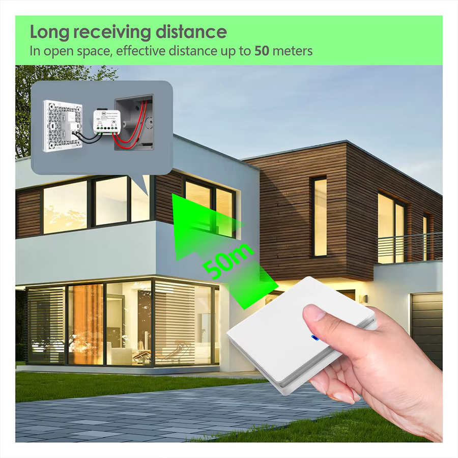 Tedeligo Drahtloser Lichtschalter mit Fernbedienung 433 MHz, Mini Empfänger Modul ohne Neutralleiter für 220 V, Weiß - Bild 4