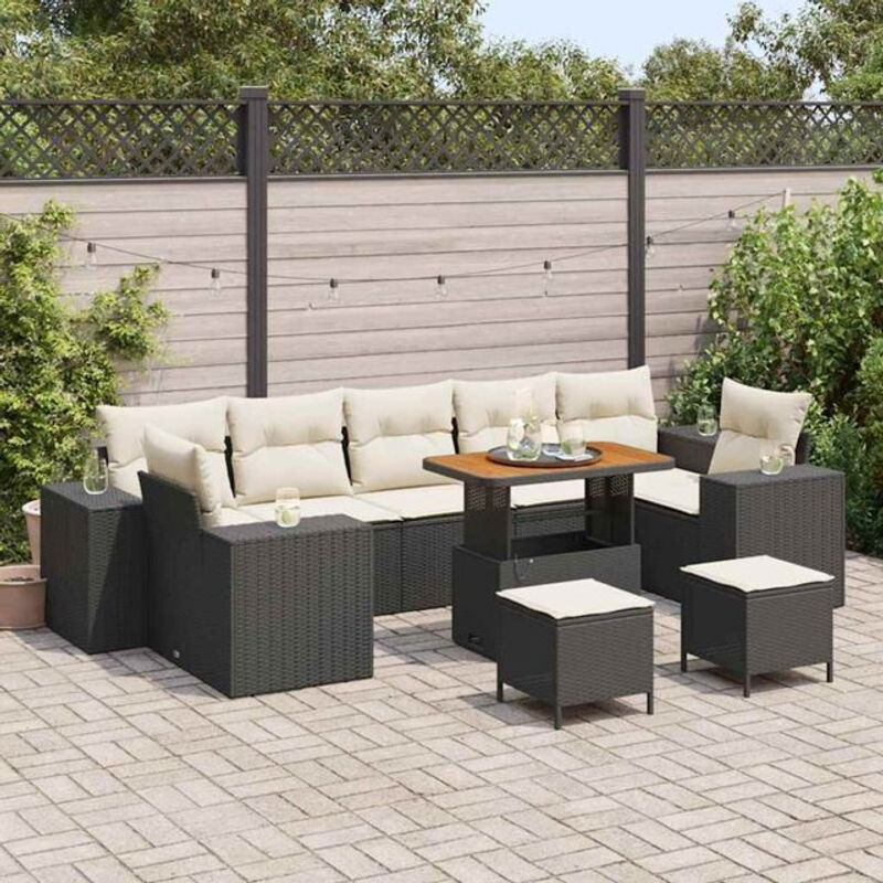 Vidaxl Garten-Sofa-Set aus Polyrattan mit Loungemöbeln, Schwarz/Creme, B/T/H: 90 x 55 x 71 cm - Bild 1