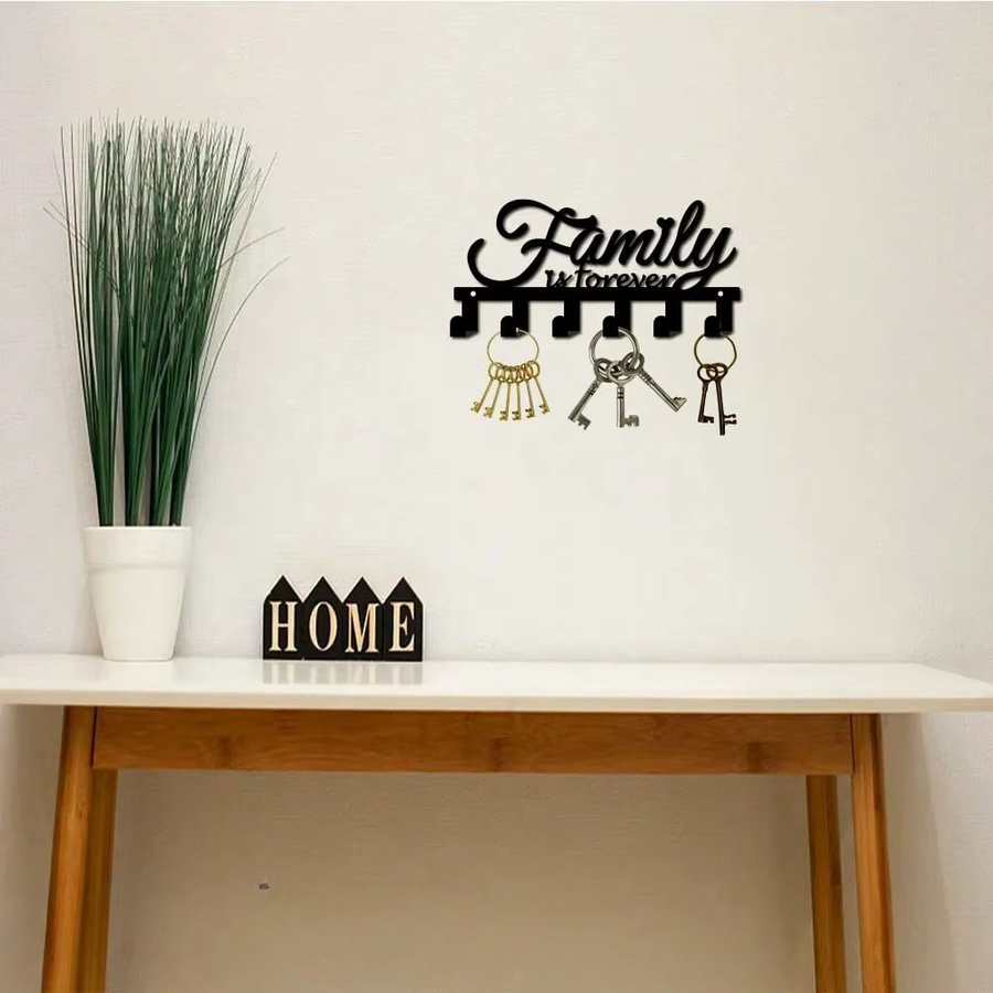 CIFBUY Kreativer Familien-Buchstaben-Schlüsselhalter aus schwarzem Eisen als Wandhaken und Hutablage - Bild 3