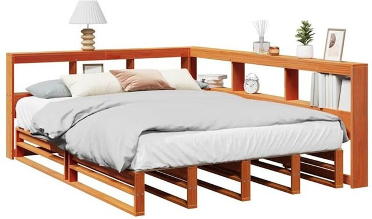Massivholzbett aus Kiefer mit Regal von Vidaxl in Braun, B/T/H: 140 x 200 x 80 cm - Bild 1