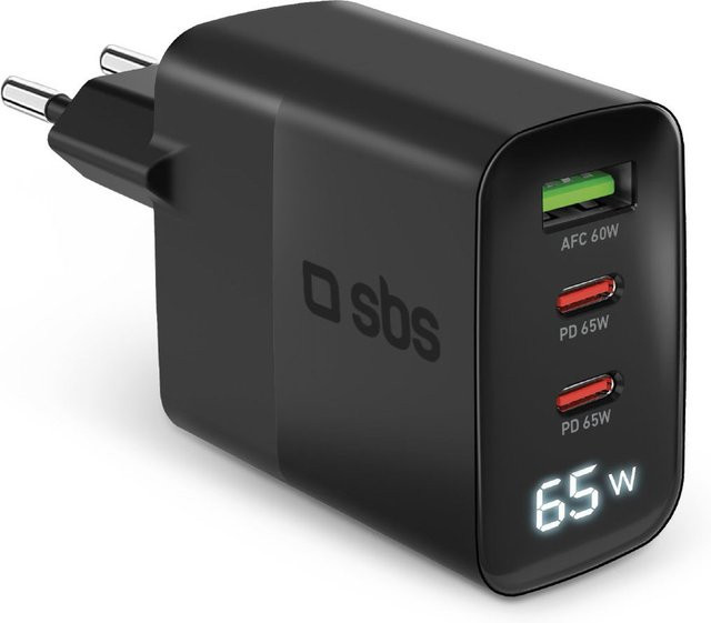 65W GaN Ladegerät mit LCD-Display und 2 Anschlüssen USB-C und USB-A in Schwarz - Bild 1