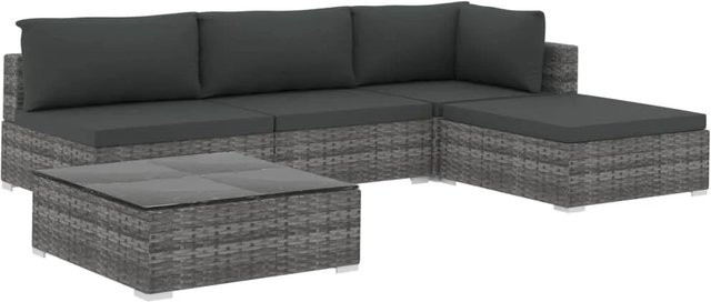 vidaXL 5-tlg Garten-Lounge-Set in L-Form aus Poly Rattan in Grau mit wetterfesten Auflagen - Bild 1