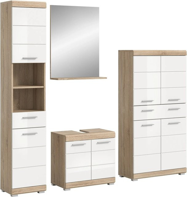 Badezimmer-Set Lambada von xonox.home in Eiche und Weiß Hochglanz, 4-teilig, B/H/T: 186 x 191 x 34 cm - Bild 1