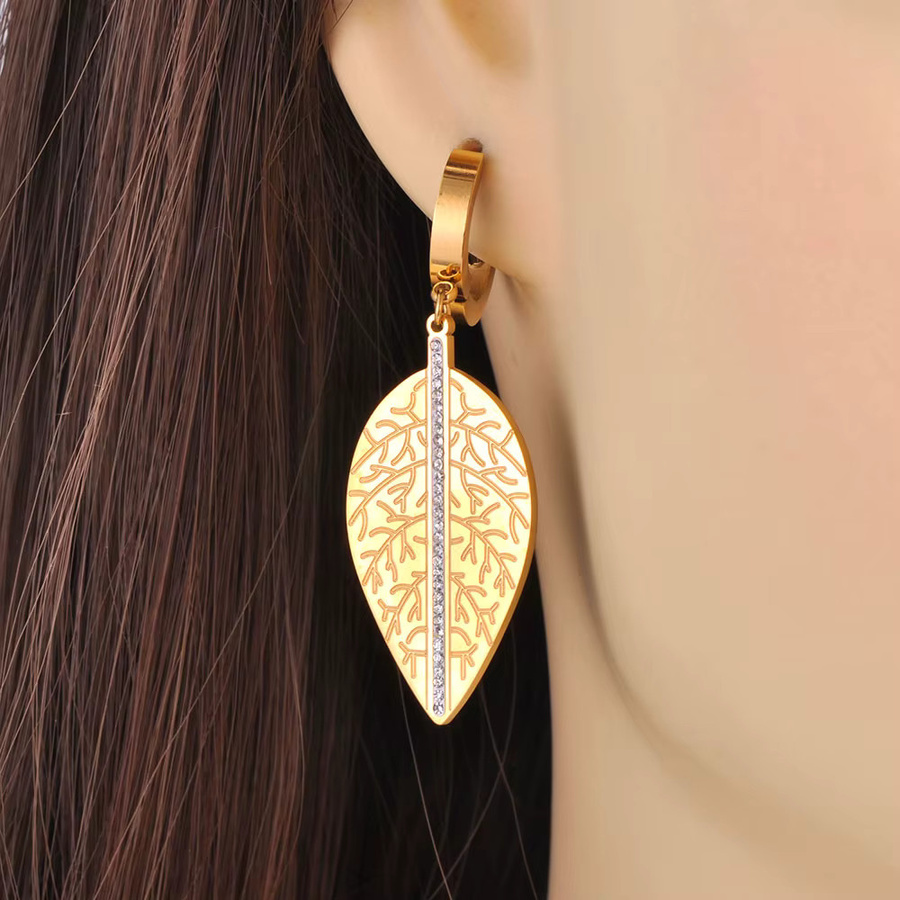Lokaer Creolen Edelstahl, Strass, Blätter, Goldfarbe, Damen - Bild 2