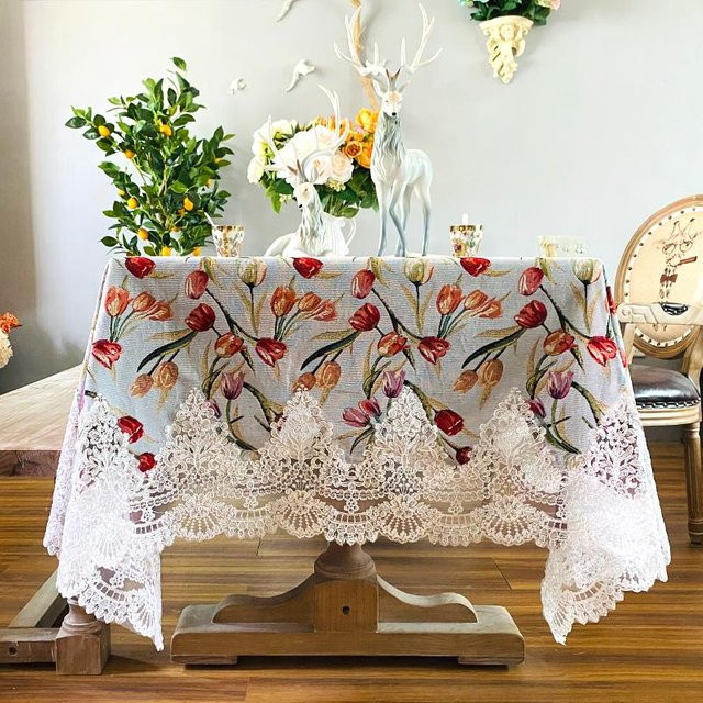 Super Six Tischdecke im nordischen Stil mit bestickter Spitze aus Polyester, quadratisch, Mehrfarbig, B/B/B: 110 x 110 x 0 cm - Bild 1