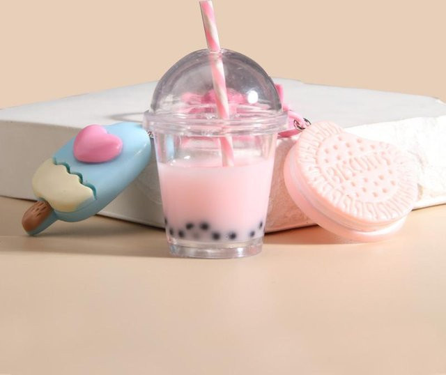 Rd lala Schlüsselanhänger Eis Bubble Tea Keks, Rosa, Gummi, Damen - Bild 1