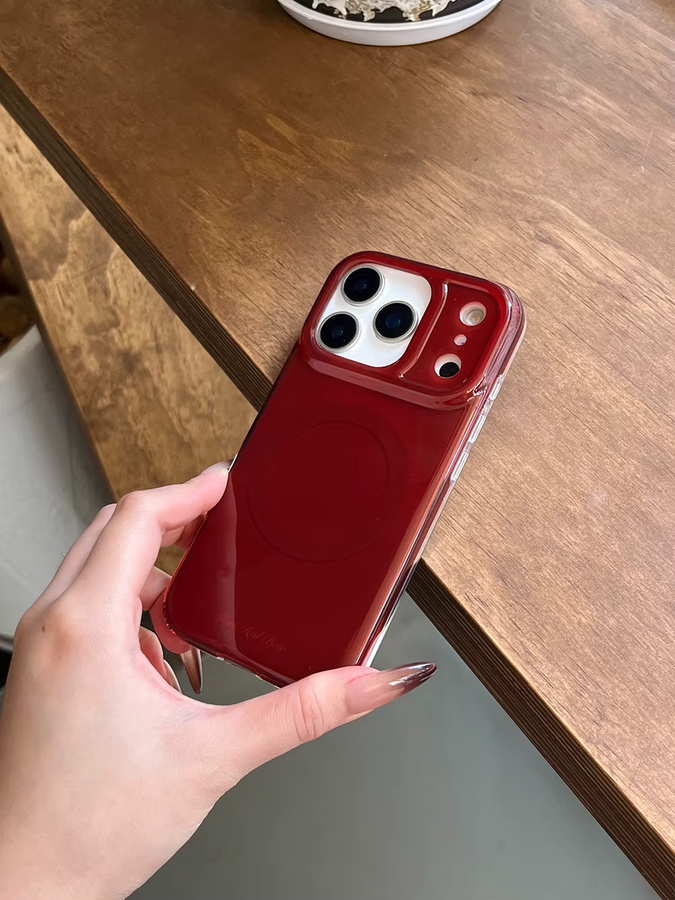 Retro Vintage Magnetische Schutzhülle für Apple iPhone 13 14 15 16 17 Pro Max mit MagSafe und Wireless Charging in Weinrot - Bild 3