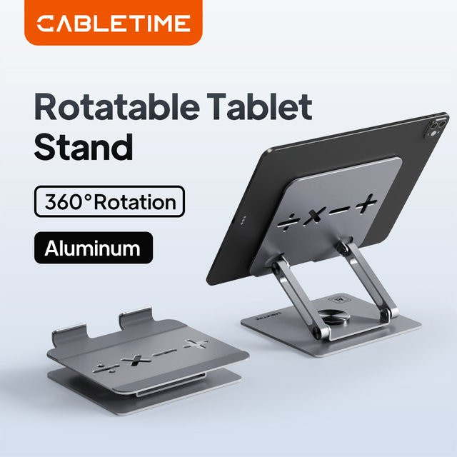 CABLETIME Tablet-Ständer aus Aluminium, 360 Grad rotierbar und faltbar, passend für iPad Pro, Air, Mini (5-14 Zoll) und Nintendo Switch - Bild 1