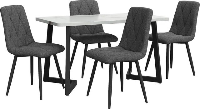 Merax Essgruppe 5-teilig mit Esstisch und 4 Leinenstühlen in Dunkelgrau, Tisch B: 117 cm, T: 68 cm, H: 75 cm - Bild 1