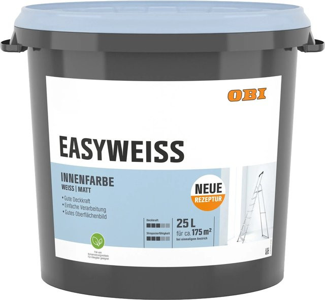 OBI Wandfarbe Easyweiss Weiß Matt Dispersion wasserbasiert 25 l - Bild 1