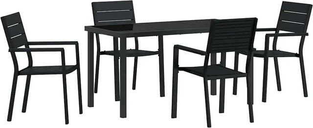 vidaXL Garten Essgruppe 5-teilig aus HDPE und Stahl in Schwarz mit Einscheibensicherheitsglas für Terrasse und Außenbereich - Bild 1