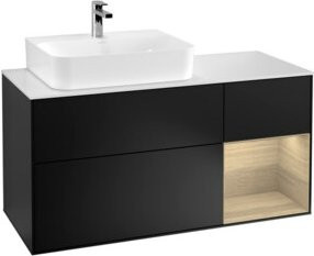 V&B Waschtischunterschrank Finion mit Wandbeleuchtung und offenem Regal links, Schwarz lackiert, Breite: 120 cm, Tiefe: 50,1 cm, Höhe: 50,1 cm - Bild 1