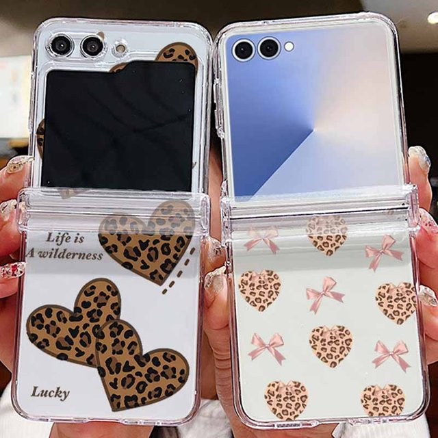 Transparente Handyhülle mit Leopardenmuster und Herz-Schleifen für Samsung Galaxy Z Flip7, Z Flip6 und Z Flip5 5G - Bild 1