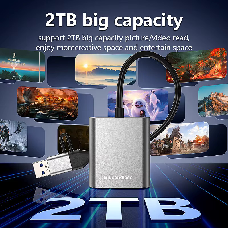 Blueendless Kartenleser mit USB-A und USB-C Anschluss für SD4.0 und TF4.0 Speicherkarten, 312MB/s, Silber/Rot - Bild 3