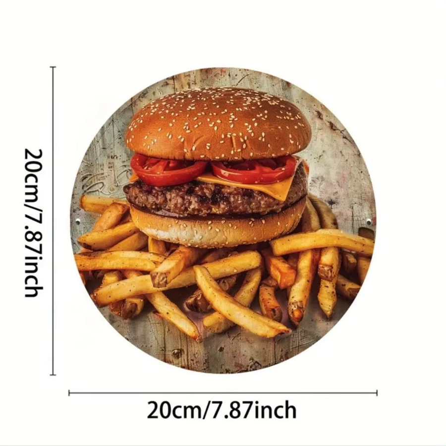 Vintage Metallschild CIFBUY mit Hamburger und Pommes als Wanddekoration aus Aluminium, Breite: 20,32 cm, Höhe: 20,32 cm - Bild 4