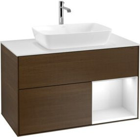 V&B Waschtischunterschrank Finion 100 in Weiß lackiert mit Regalelement in Weiß lackiert, Breite: 100 cm, Tiefe: 50,1 cm, Höhe: 50,1 cm - Bild 1