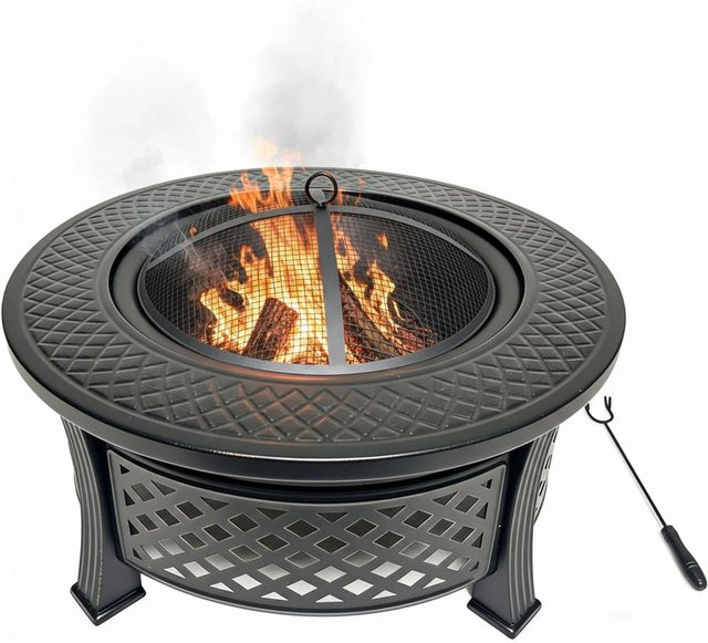 Relaxdays Feuerschale aus Stahl in Schwarz mit Grillrost und Funkenschutz, B/T/H: 50 x 81 x 81 cm - Bild 1