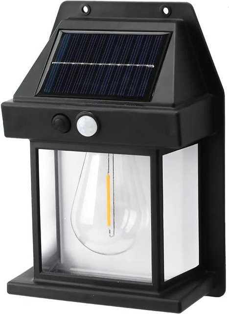 YJMP Super Lighting Solare Außenwandleuchte Wolfram mit Bewegungssensor und LED, IP65 Wasserdicht, Schwarz - Bild 1