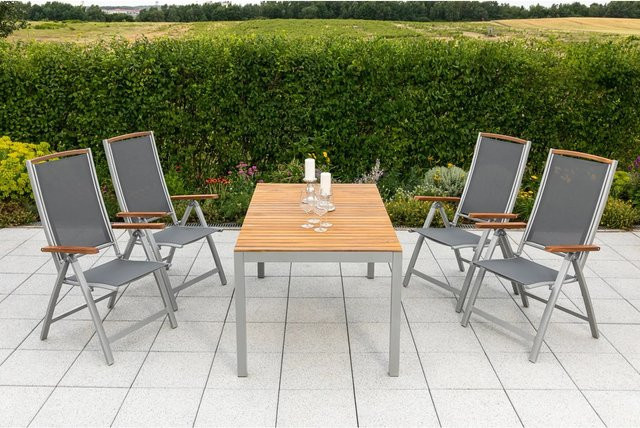 Merxx Siena 5-tlg. Gartenmöbel-Set aus Akazienholz und Aluminium in Schwarz, Tisch B: 150 cm, T: 90 cm, H: 74 cm - Bild 1