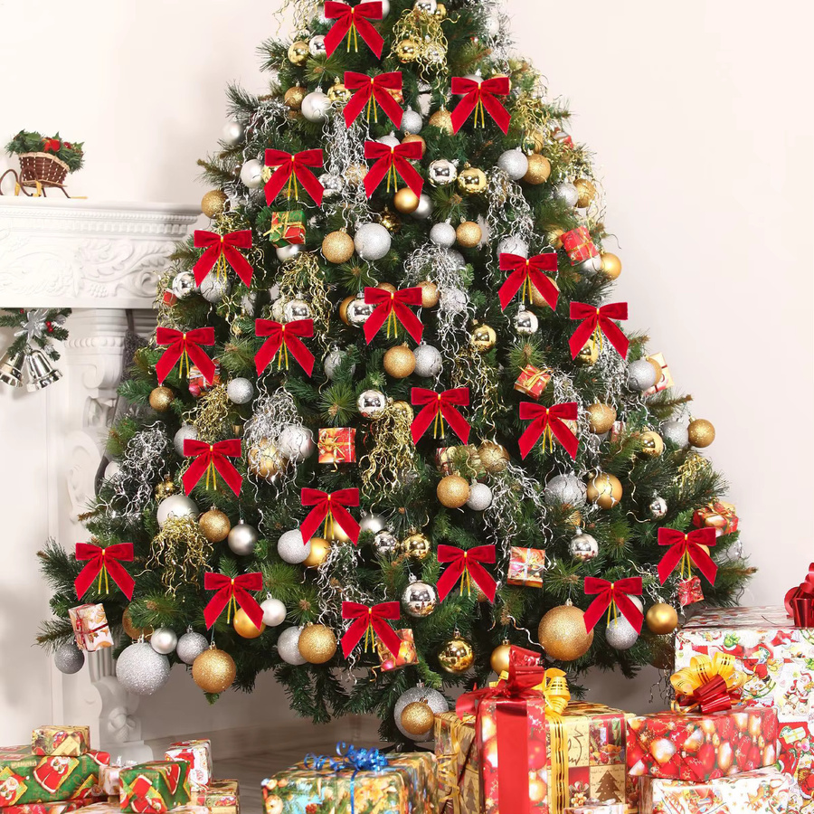 24 Stück rote Weihnachts-Samtschleifen zum Basteln und für die Geschenkverpackung - Bild 4
