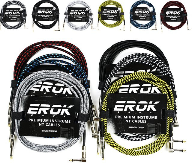 EROK Gitarren-Audiokabel mit 6,35 mm Stecker auf Stecker, bunt geflochtenes Anti-Lärm-Kabel für Gitarre und Bass - Bild 1