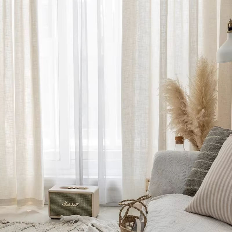 LE YUN YUN Japanische Tüllvorhänge in Hellbeige, transparente Kurzvorhänge für Wohnzimmer, Schlafzimmer und Küchentür - Bild 2