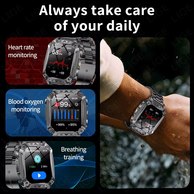 LIGE Smartwatch, Herren, Schwarz, 10 ATM - Bild 3