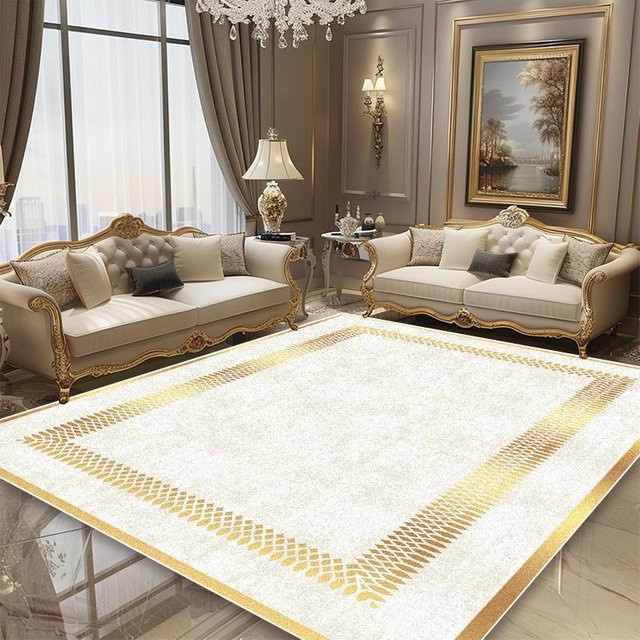 Karpetti Luxusteppich im europäischen Stil mit geometrischem Design, Gold und Weiß, rutschfest, B: 250 cm, T: 180 cm - Bild 1