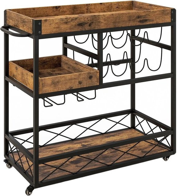 Costway Servierwagen mit 3 Ebenen in Braun im Vintage-Design aus Holz und Metall - Bild 1