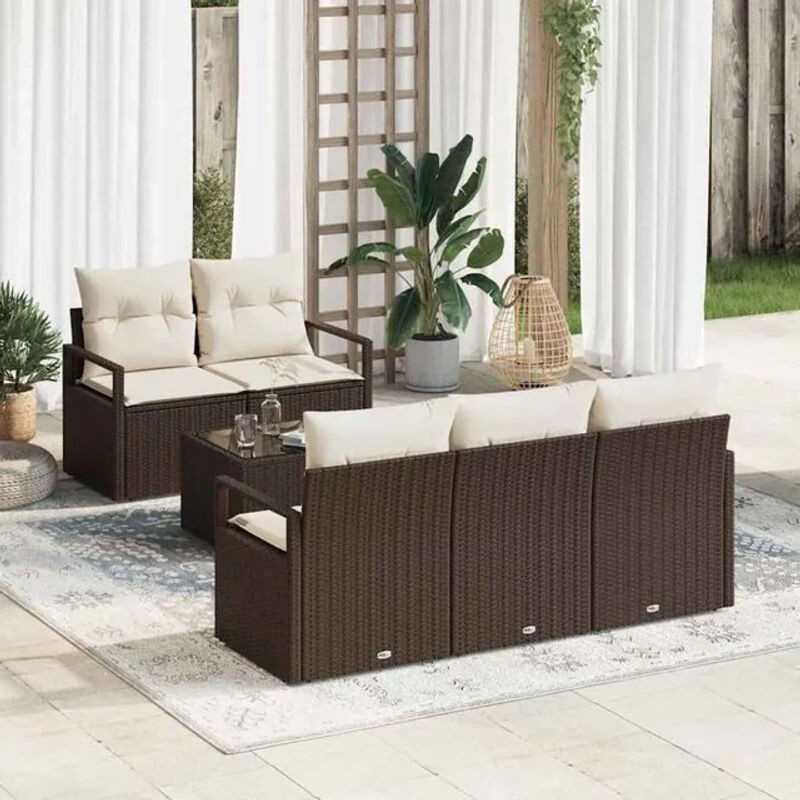 Vidaxl Garten-Sofa-Set aus Polyrattan mit 6 Kissen in Braun und Creme, B/T/H: 55 x 55 x 37 cm - Bild 1