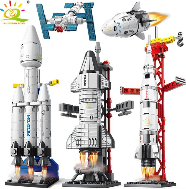 HUIQIBAO Weltraum Mini Luftfahrt Bemannte Rakete Modell Bausteine - Bild 1