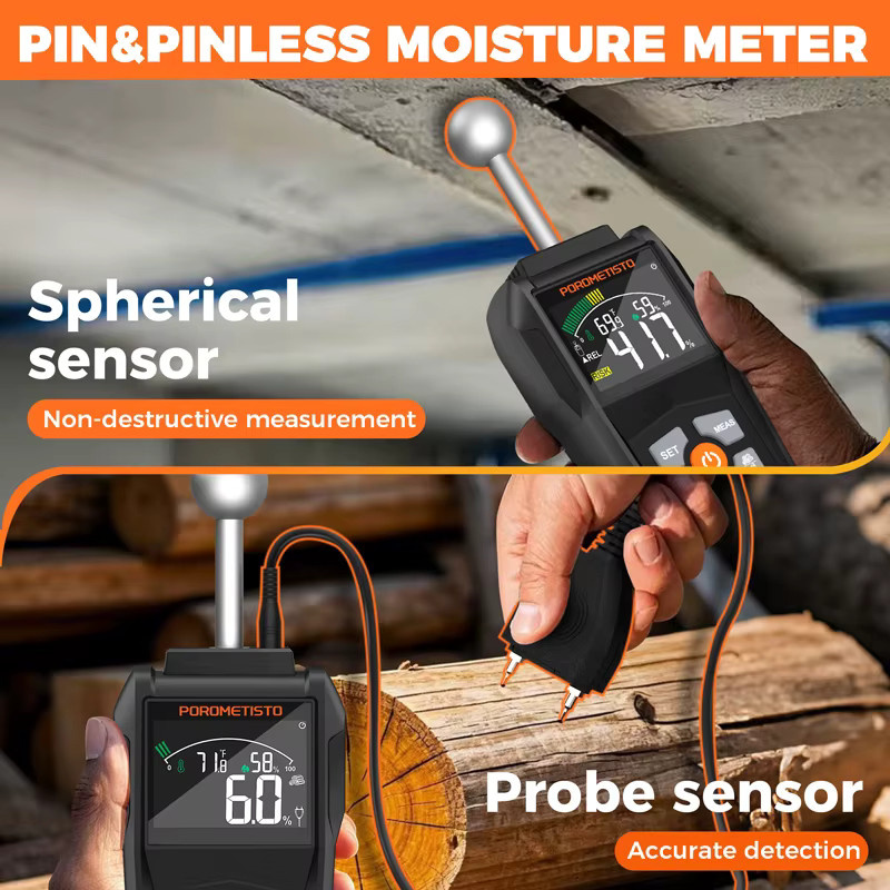 POROMETISTO WTS01/WTS01Pro 2IN1 Digitales Holzfeuchtemessgerät mit Pin und Pinless Messmethode, Feuchtigkeitstester 0 bis 99,9 % mit LCD-Display und Hygrometer - Bild 3