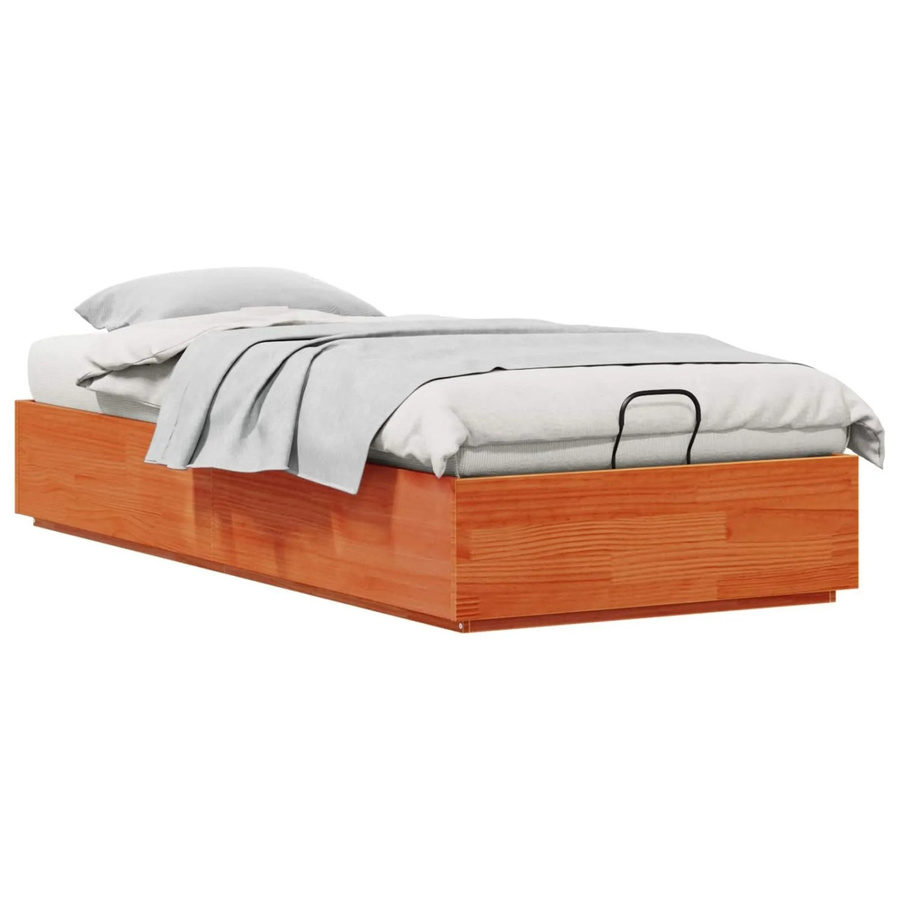 vidaXL Ottoman Bettgestell aus massivem Kiefernholz in Braun mit Lift-up-Funktion, B/T/H: 90 x 200 x 29 cm - Bild 2
