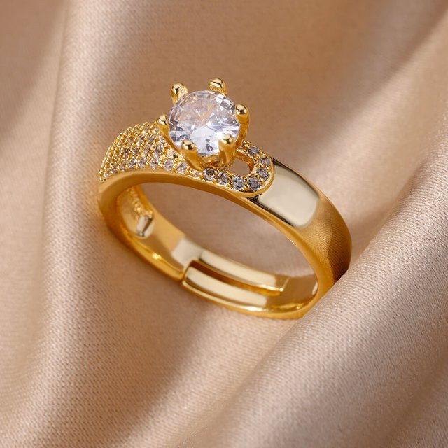 ICFTZWE Ring Edelstahl, Gold, Zirkonia, Kristall, Damen - Bild 1