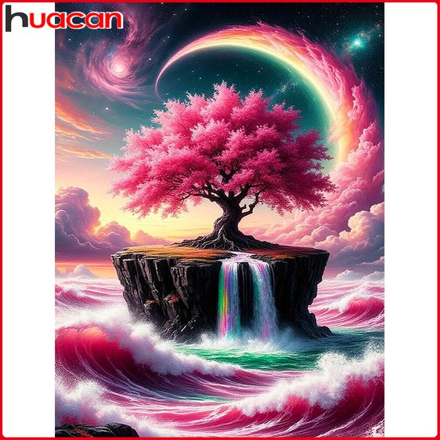 Huacan Diamantgemälde Regenbogenbaum und Wasserfall als Landschaftsmosaik in Multicolor - Bild 1