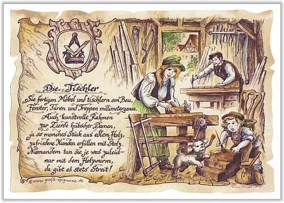 Zunftbild Tischler als Vintage Paper Poster im A4-Format, Mehrfarbig - Bild 1