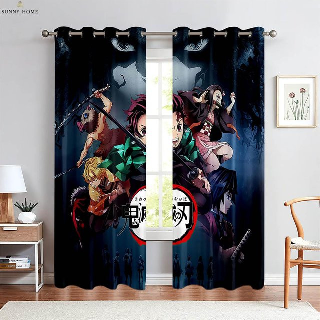Yiran Furniture Dekorative Anime Cartoon Vorhänge mit Japanischem Comic-Print, 2er-Set, Mehrfarbig, B: 85 cm, H: 200 cm - Bild 1