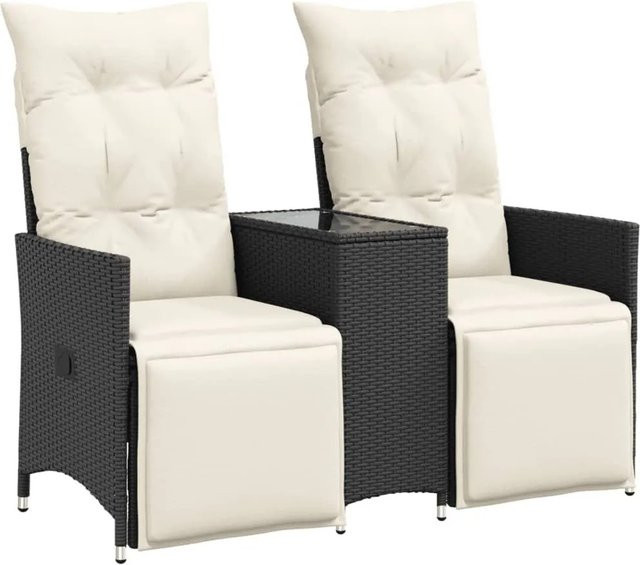 vidaXL Gartensofa 2-Sitzer mit Tisch und Polstern aus PE-Rattan und Stahl in Schwarz - Bild 1