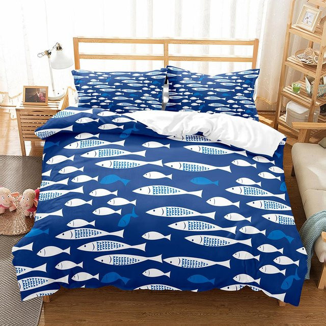 Bettwäsche Set Binchi Outdoor Product mit Koi Karpfen Muster aus Polyester, Blau, B/H: 200 x 230 cm - Bild 1