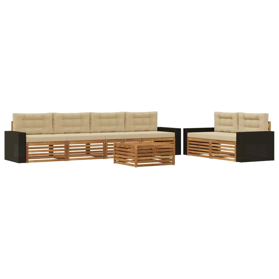 vidaXL Outdoor-Sofagarnitur aus Akazienholz mit Kissen in Natur und Beige - Bild 2