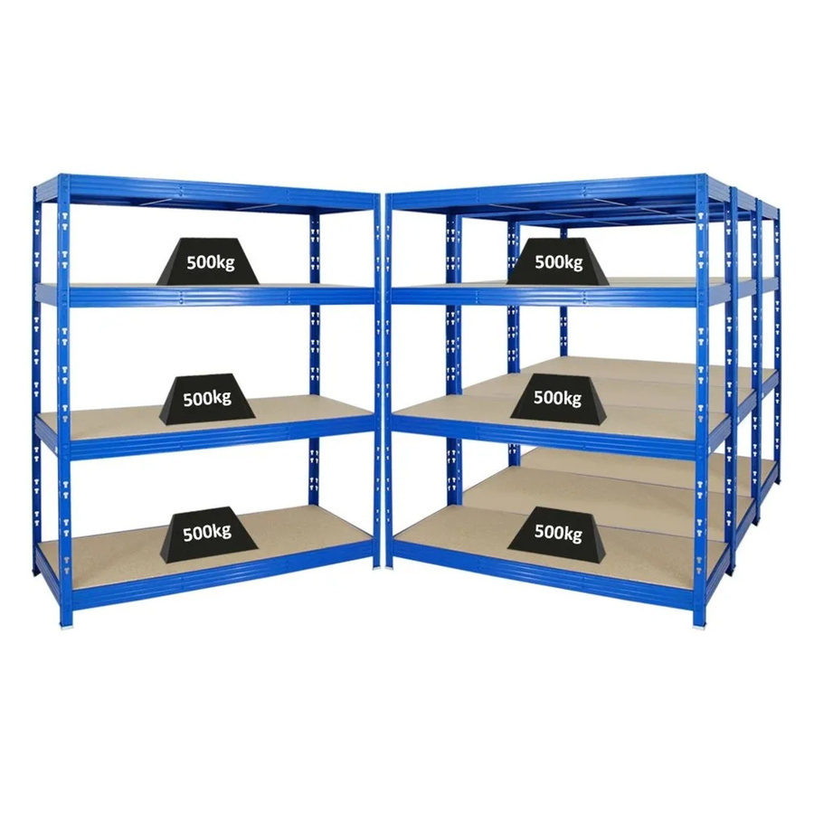 PROREGAL Rhino Profi Schwerlastregal Set 4er Pack, Blau, H x B x T: 180 x 160 x 60 cm, 4 verstellbare Ebenen mit MDF-Holzplatten, Fachlast 500 kg - Bild 2
