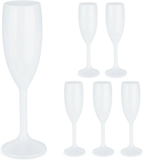 Relaxdays Sektgläser 6er Set aus Kunststoff in Weiß, bruchfest, Höhe: 22 cm, Durchmesser: 6 cm - Bild 1