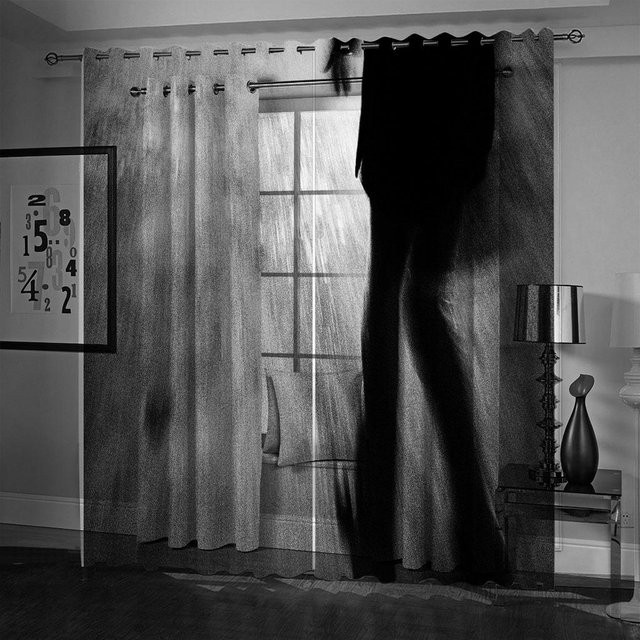 Yiran Furniture Vorhang Set mit Klavier und Musiknoten Design in Schwarz und Weiß, 2 Stück, halbtransparent, B: 100 cm, H: 130 cm - Bild 1