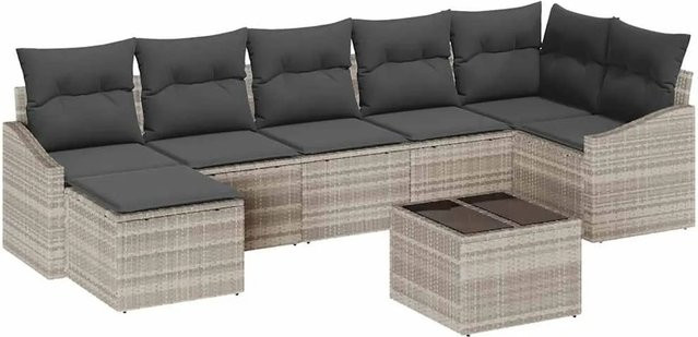 vidaXL Garten-Sofa-Set 8-teilig in Grau aus Poly-Rattan mit Polsterung und Tisch für Terrasse und Garten - Bild 1