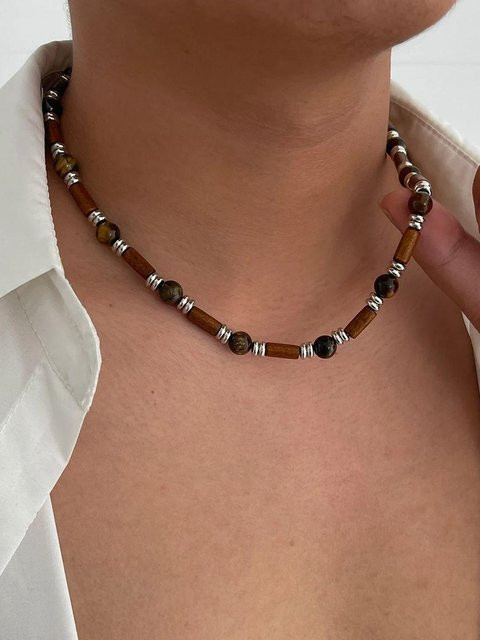 Lucky Star Jewelry Holzkugelkette, braun, Zirkonia, Herren - Bild 1