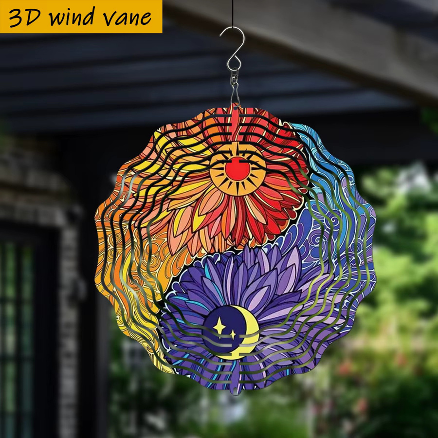 CIFBUY Solar-Windspinner Yin-Yang-Lotus Gartendekoration aus Metall, mehrfarbig, Durchmesser: 25,5 cm - Bild 2