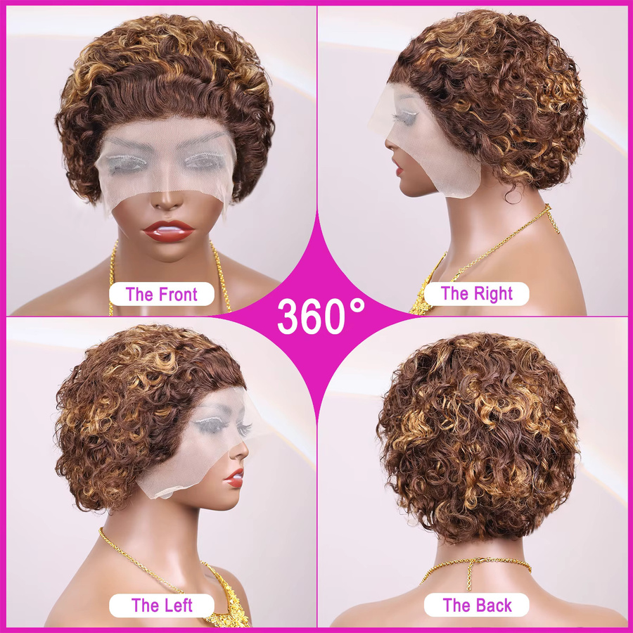 Luxexuan Pixie Cut Perücke, Echthaar, Kurze Lockige Bob Perücke, Damen - Bild 3